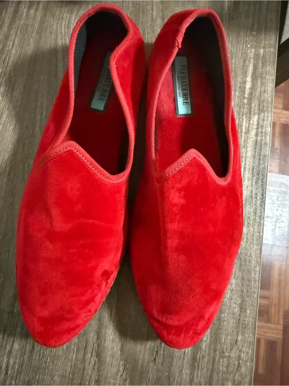 Red Velvet Slipper Flats -piedaterre